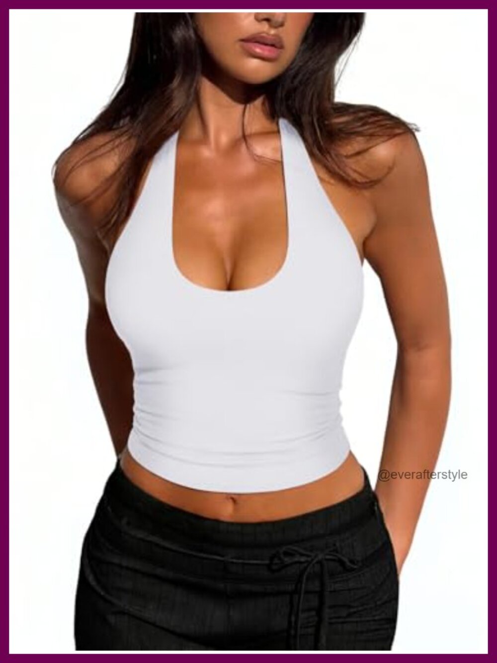 REORIA Womens Halter Crop Tank Top Backless Summer Going Out Top